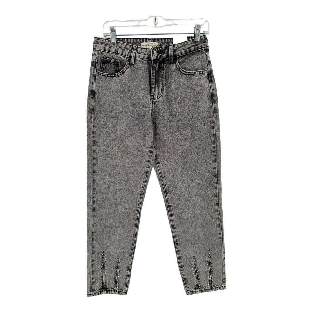 Redial Studded Mom Jeans Size 10 Women's Gray Acid Wash High Rise FLAW